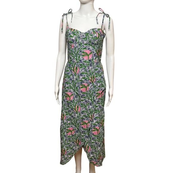 Liberty & Justice Midi Dress Small Pink Green Tropical Resort Vacation - Picture 1 of 11